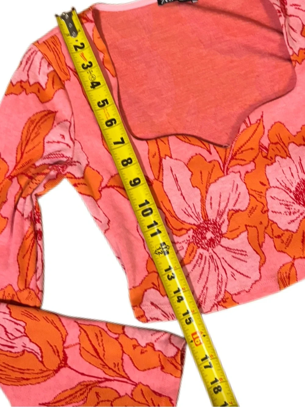 Zara Pink & Orange Floral Jacquard Knit Crop Top